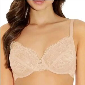 Wacoal So Sophisticated Underwire Bra 40D Sheer Lace Unlined Beige Nude 851287